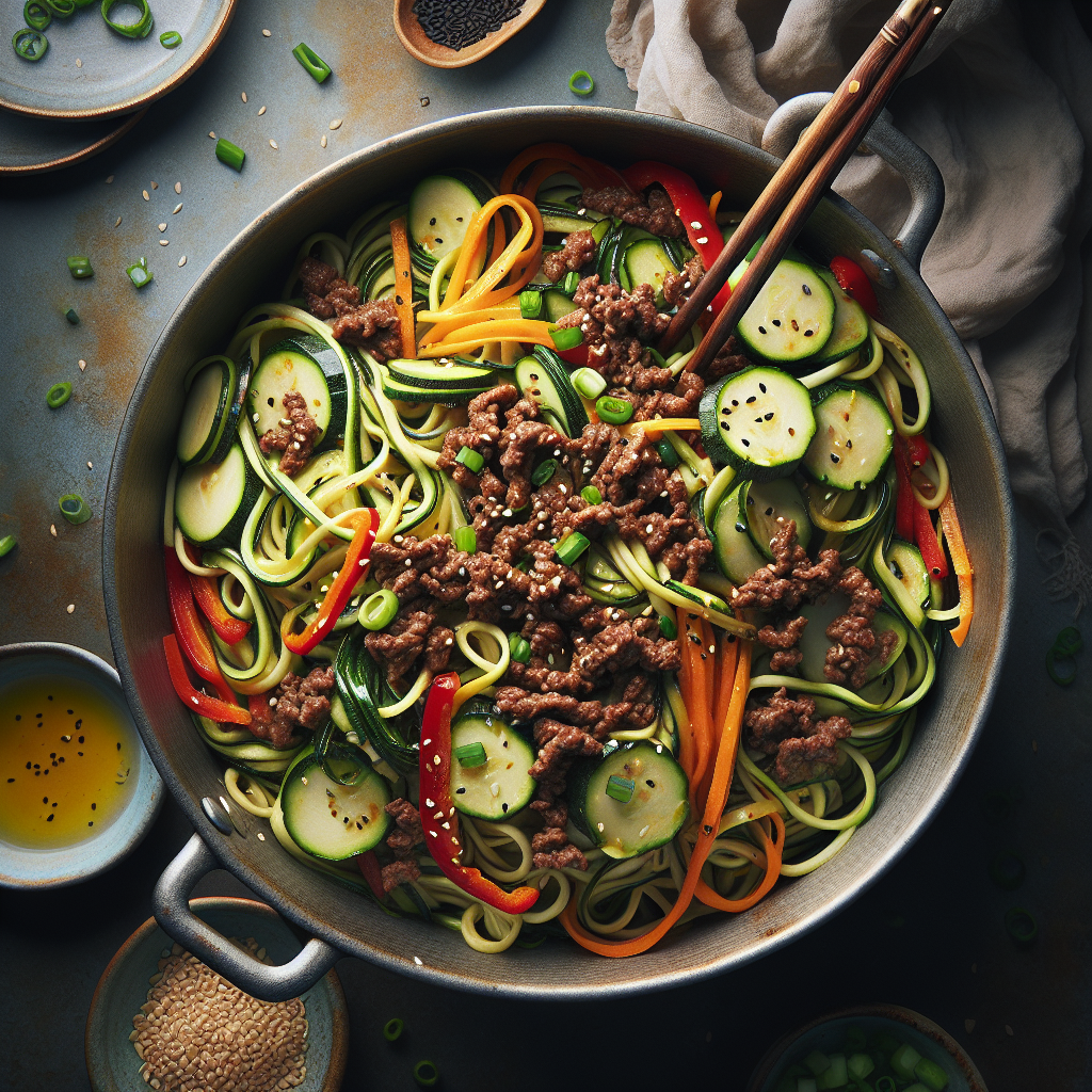 One-Pot Spiced Beef & Zucchini Noodle Stir-Fry with Sesame Ginger Sauce