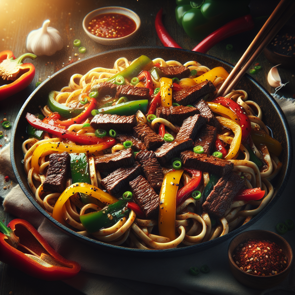 One-Pot Spicy Beef & Bell Pepper Udon Stir-Fry (20-Minute Recipe)