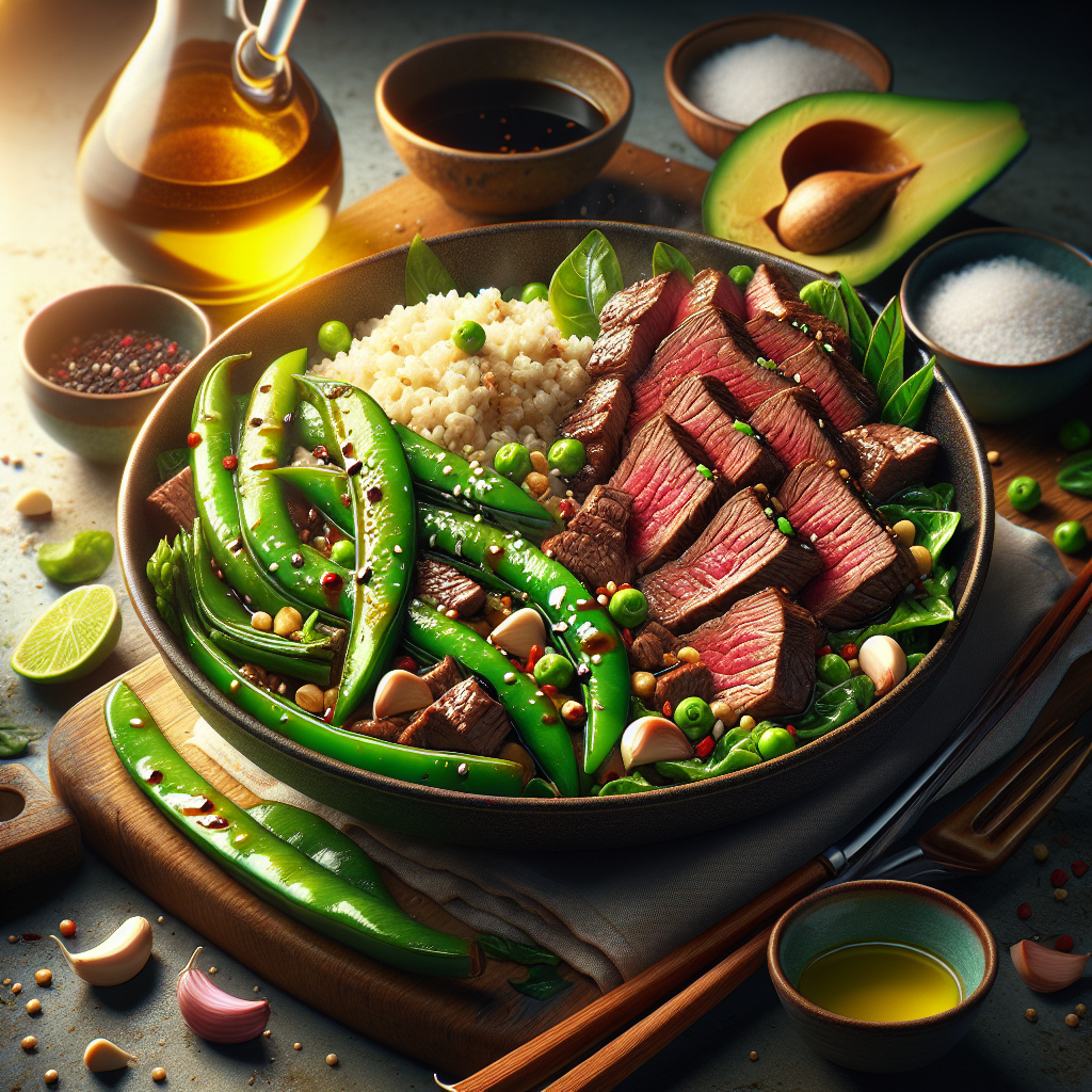 One-Pot Sweet Soy Beef & Snap Pea Stir-Fry with Jasmine Rice