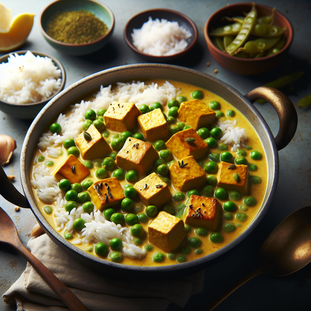 One-Pot Tofu & Green Pea Coconut Curry with Basmati Rice