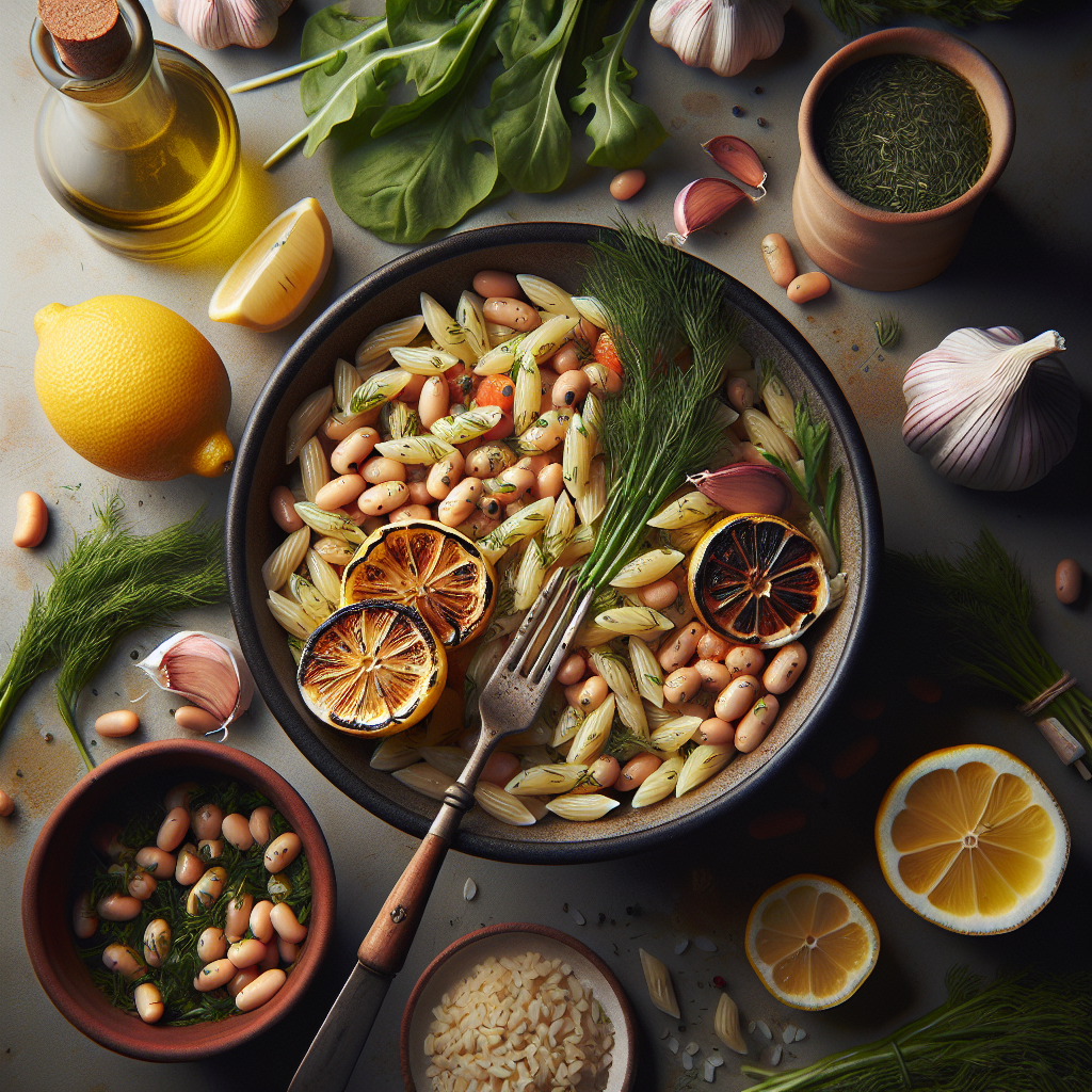 One-Pot Vegan Cannellini Bean & Charred Lemon Orzo with Fresh Dill