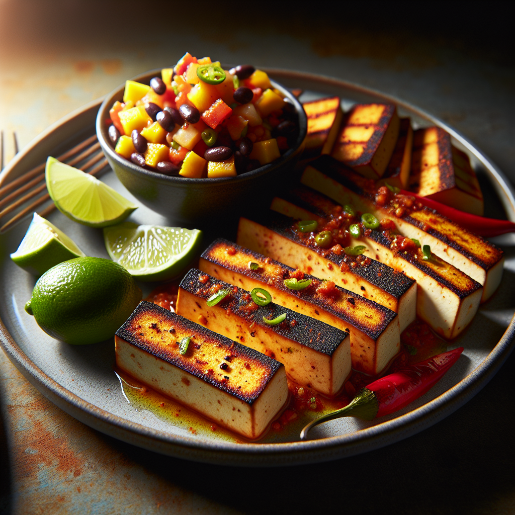 Pan-Roasted Chili-Lime Vegan Fish with Black Bean Mango Salsa