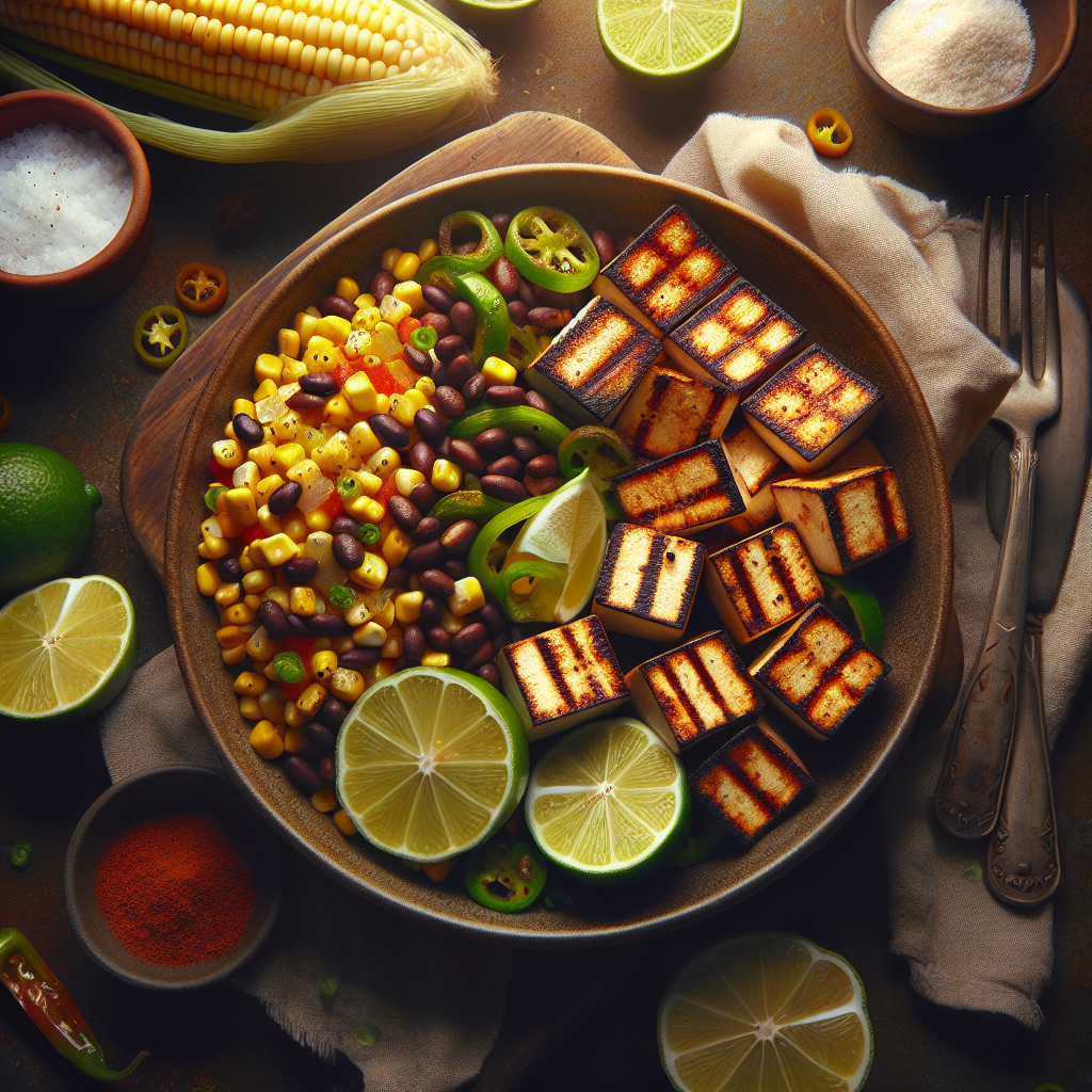 Pan-Seared Chipotle Lime Tofu with Roasted Sweet Corn & Black Bean Salsa (Vegan, Air Fryer Recipe)