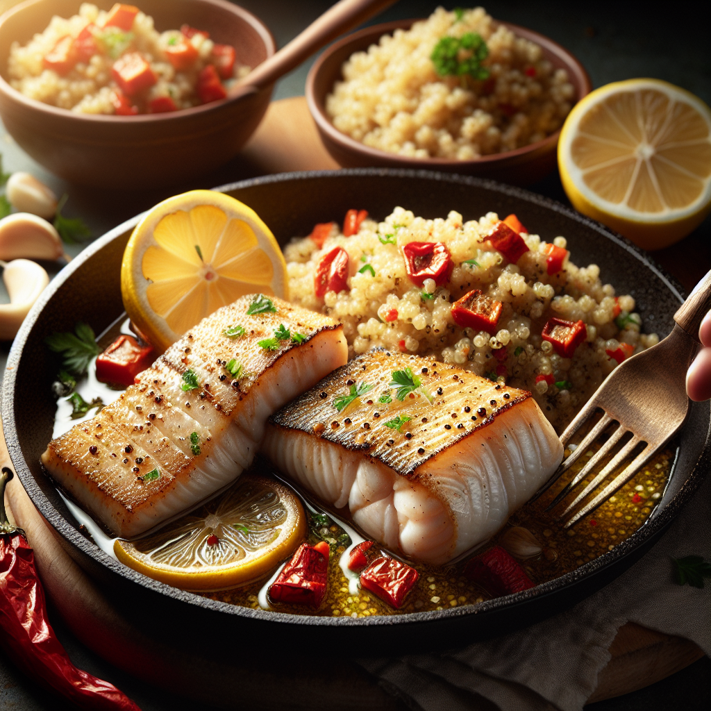 Pan-Seared Garlic-Lemon Mahi-Mahi with Roasted Red Pepper Quinoa
