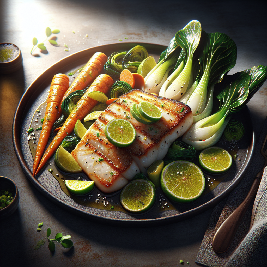 Pan-Seared Ginger-Lime Grouper with Roasted Baby Bok Choy & Carrots