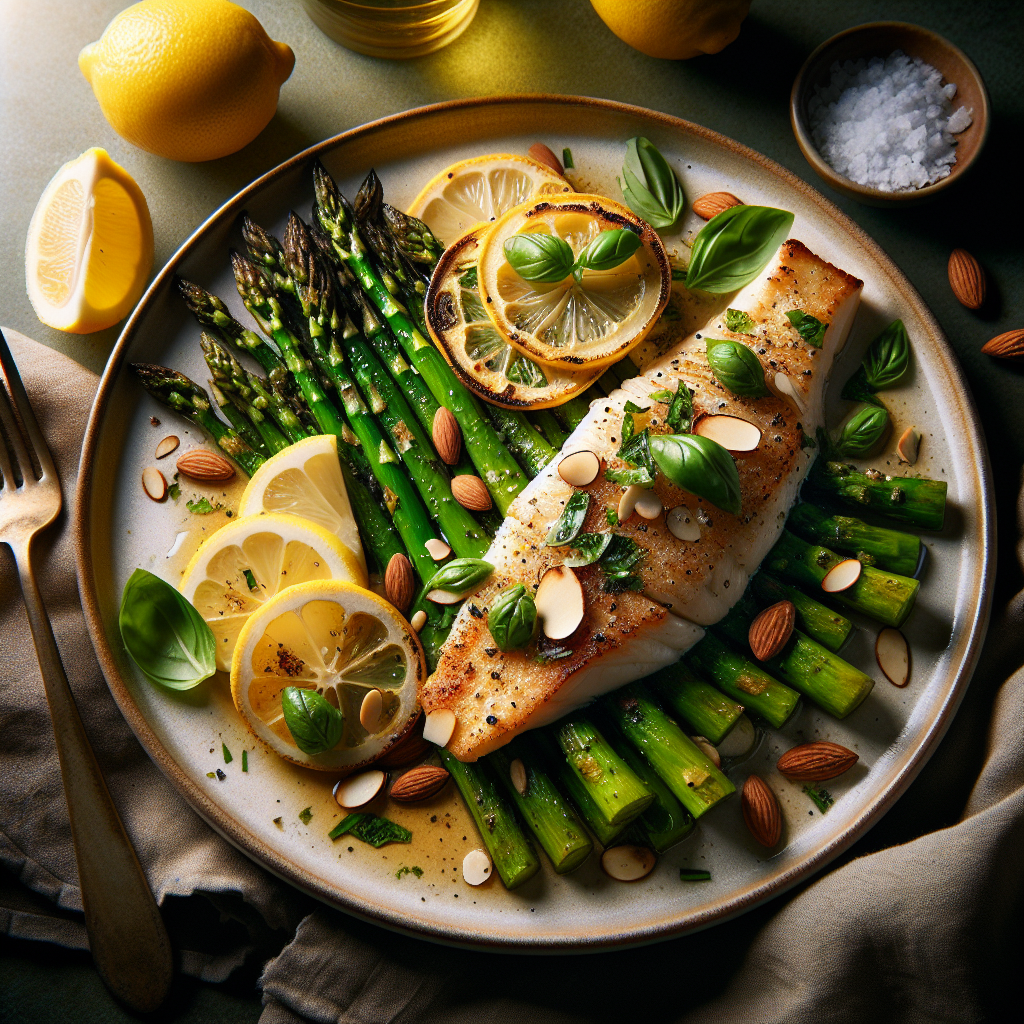 Pan-Seared Lemon-Basil Sole with Roasted Asparagus & Toasted Almonds