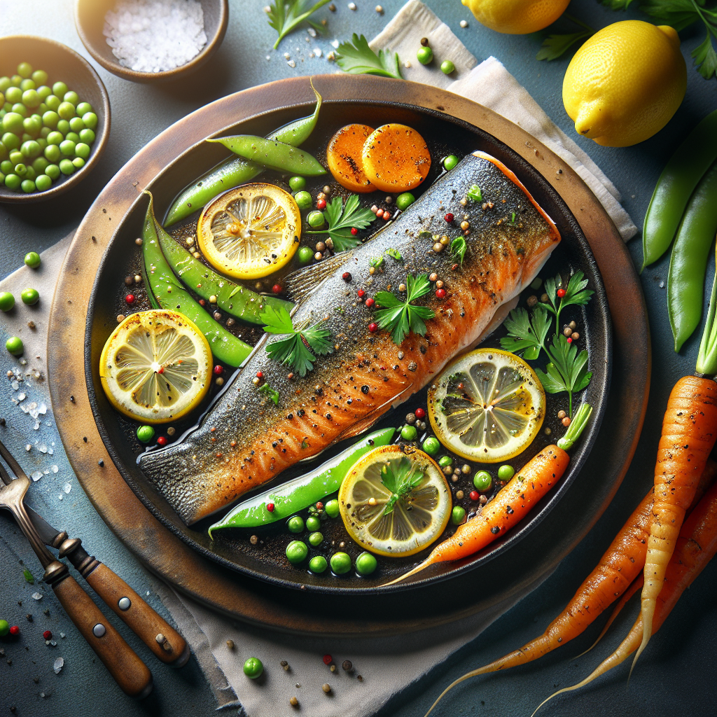 Pan-Seared Lemon-Parsley Trout with Roasted Baby Carrots & Snap Peas