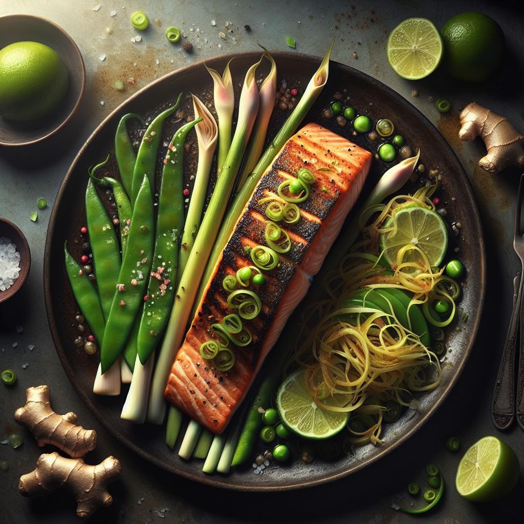 Pan-Seared Lemongrass Salmon with Gingered Snap Pea Salad