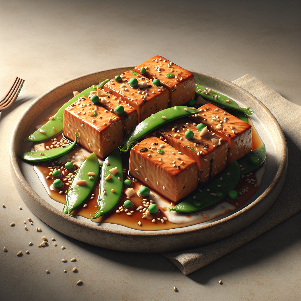 Pan-Seared Miso-Ginger Vegan Salmon with Snap Peas & Toasted Sesame Seeds
