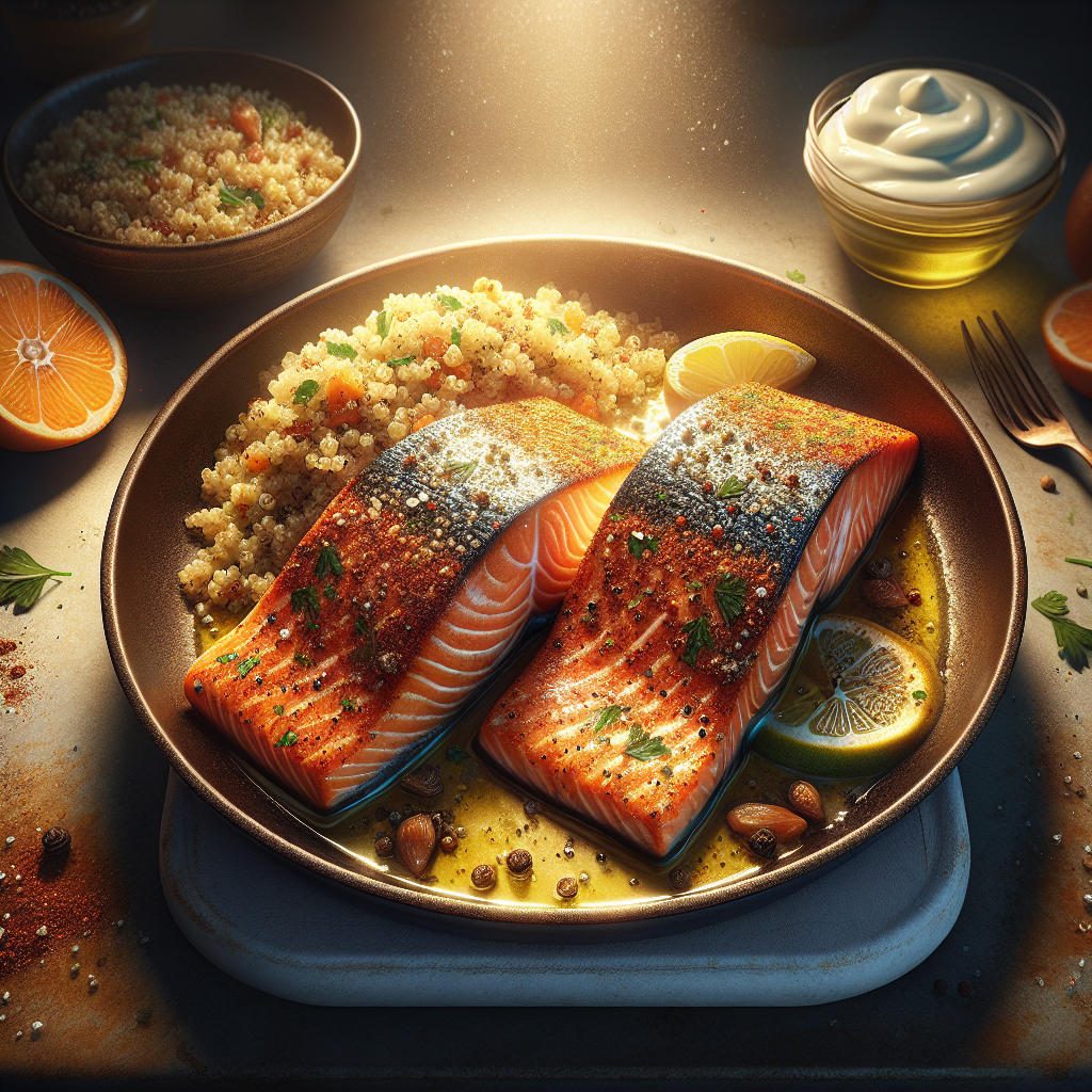 Pan-Seared Moroccan-Spiced Salmon with Herbed Quinoa & Citrus Yogurt