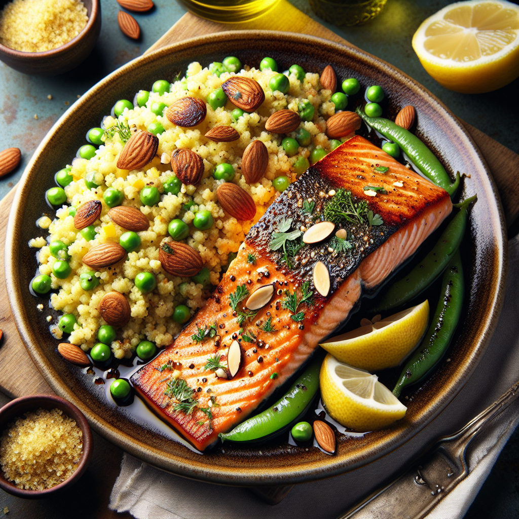 Pan-Seared Tarragon Salmon with Lemon-Pea Couscous & Toasted Almonds