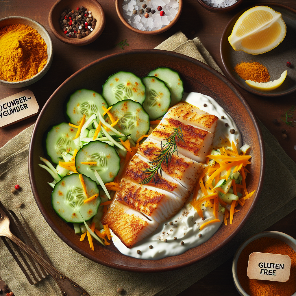 Pan-Seared Turmeric Tilapia with Cucumber-Yogurt Slaw (Gluten-Free)