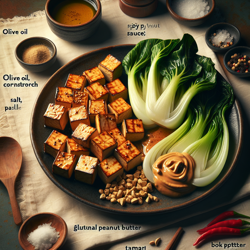 Roasted Tofu with Spicy Peanut Sauce and Steamed Bok Choy
