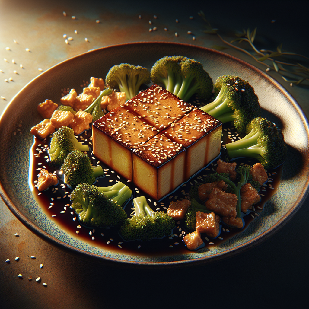 Sesame-Crusted Tofu with Ginger-Soy Glaze and Crispy Broccoli