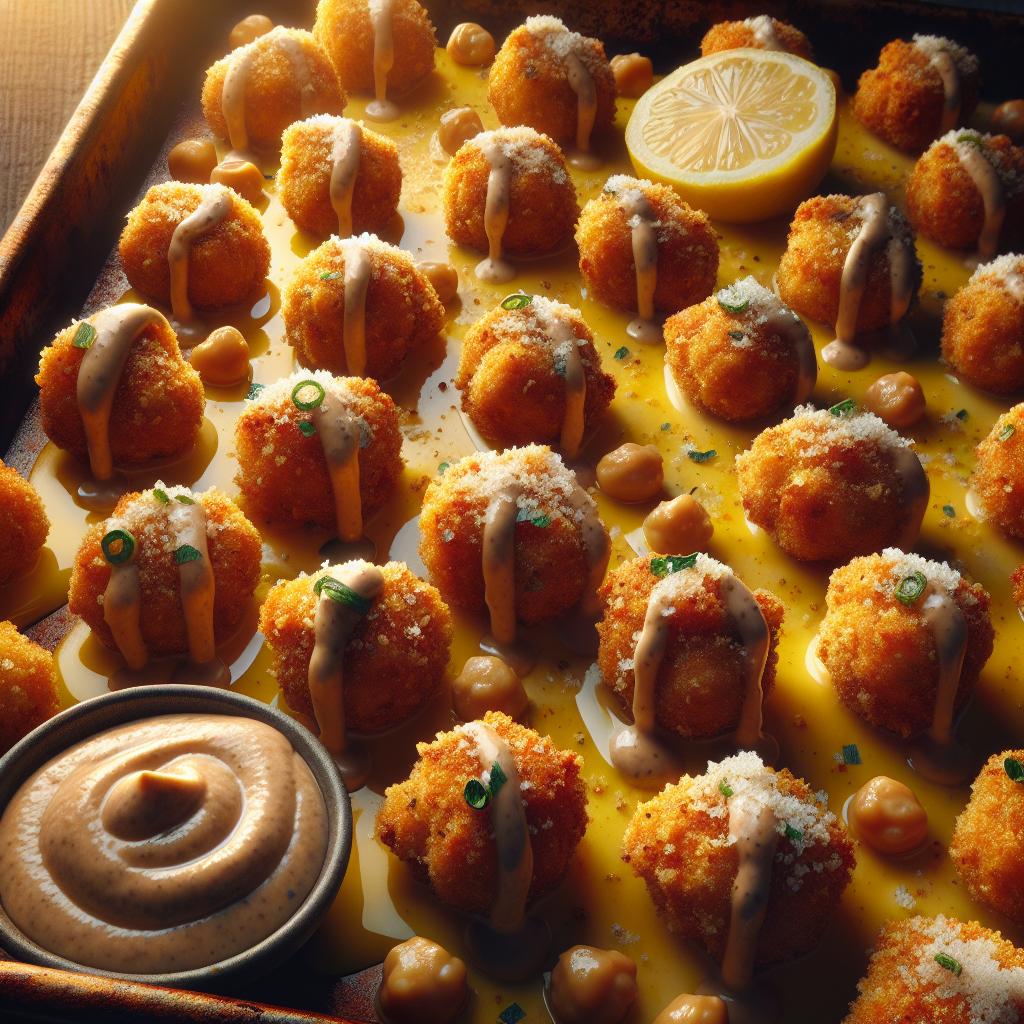 Sheet-Pan Crispy Chickpea 'Chicken'-Style Bites with Lemon-Tahini Drizzle (Vegetarian, 15-Minute Recipe)