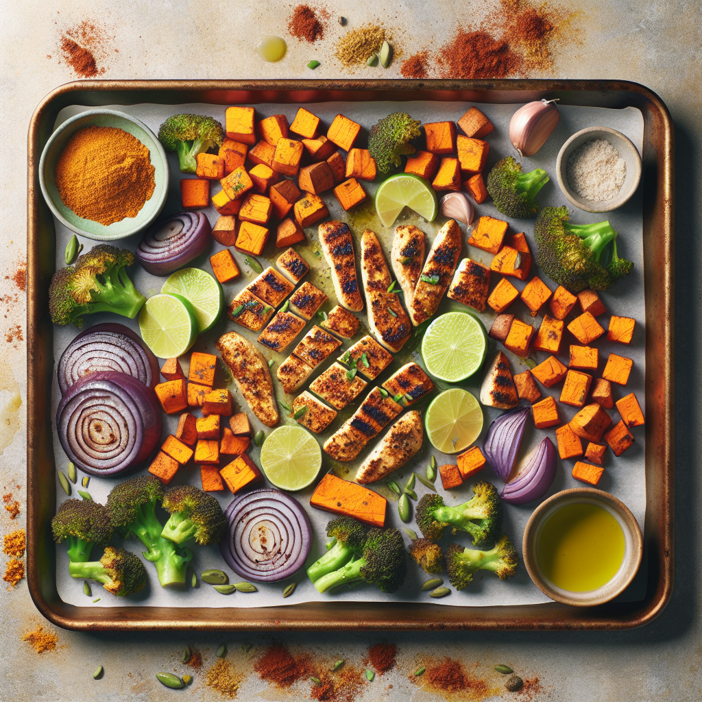 Sheet-Pan Cumin-Lime Chick'n with Roasted Sweet Potatoes & Broccoli