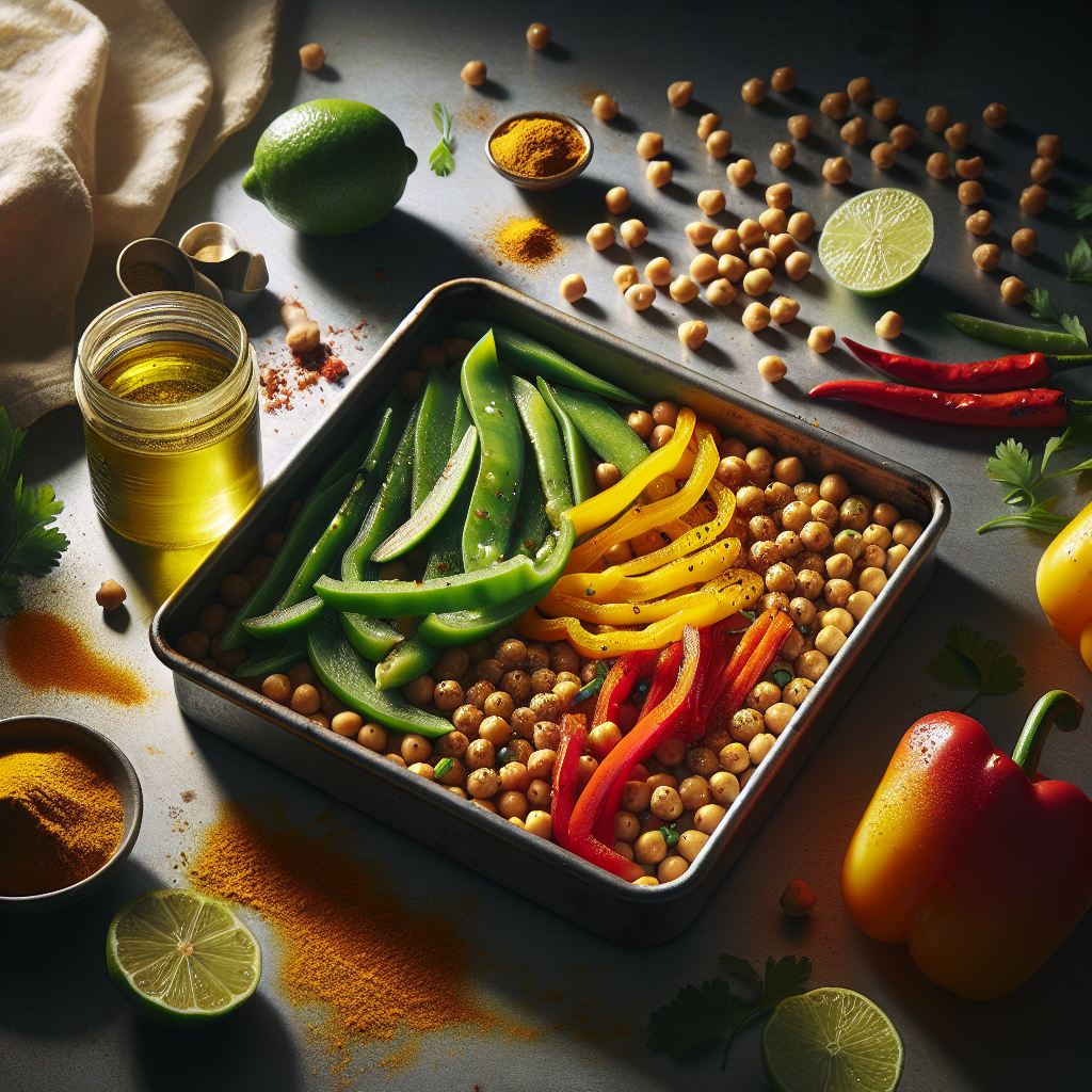Sheet-Pan Curry-Lime Chickpeas with Roasted Peppers & Snap Peas