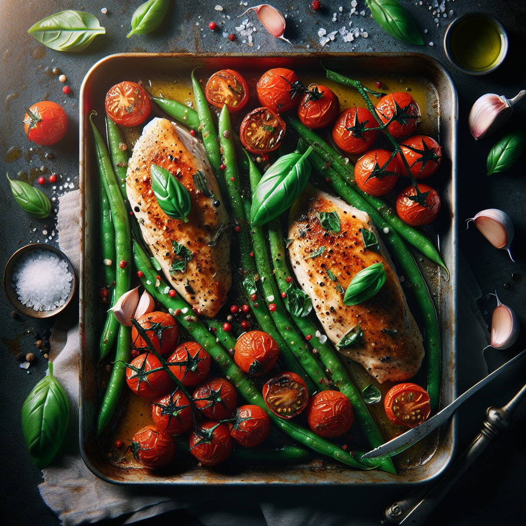 Sheet-Pan Garlic-Basil Chicken with Roasted Cherry Tomatoes & Green Beans