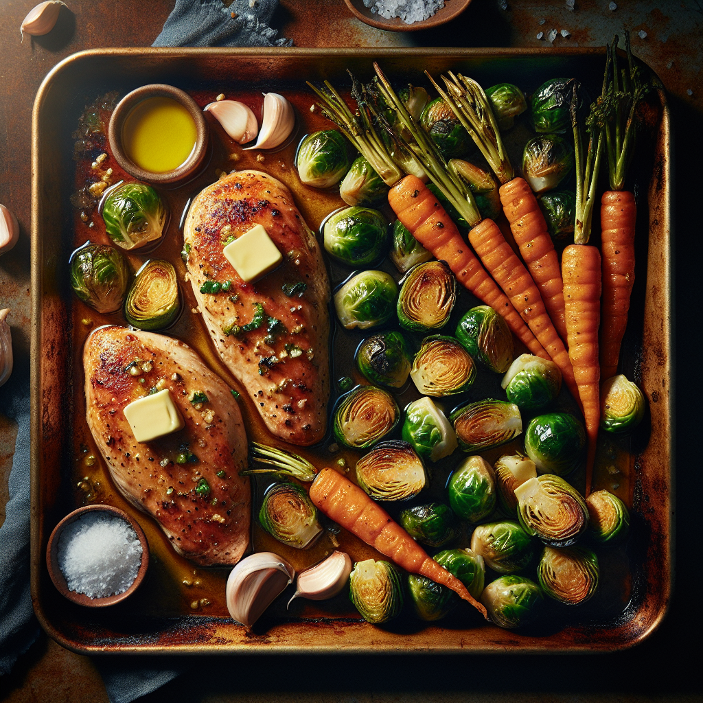 Sheet-Pan Garlic-Butter Chicken with Roasted Brussels Sprouts & Baby Carrots
