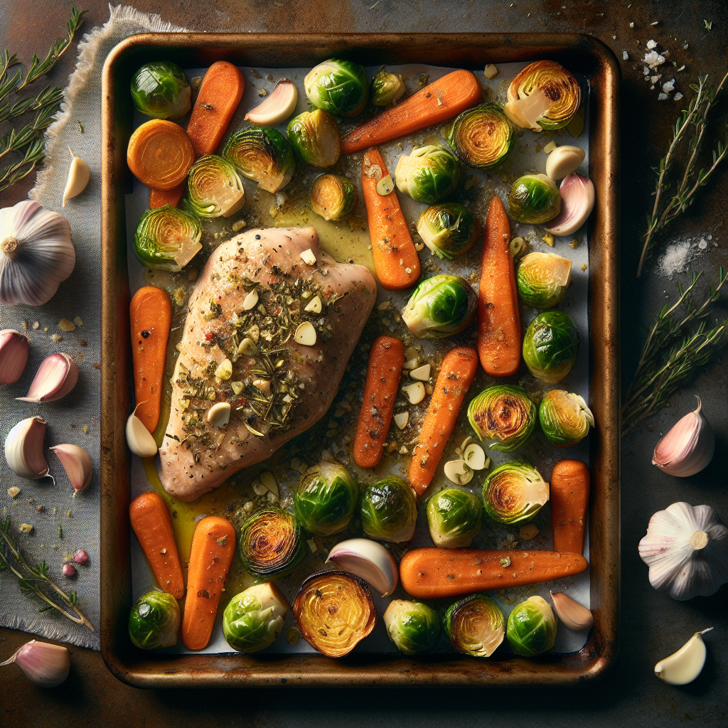 Sheet-Pan Garlic-Herb Chicken with Roasted Brussels Sprouts & Carrots