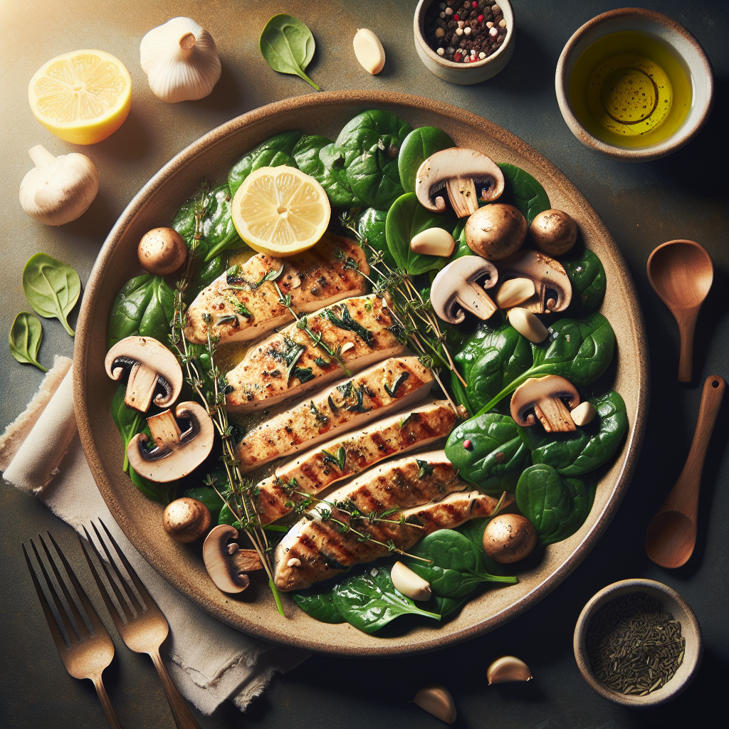 Sheet-Pan Garlic-Herb 'Chicken' with Roasted Mushrooms & Baby Spinach