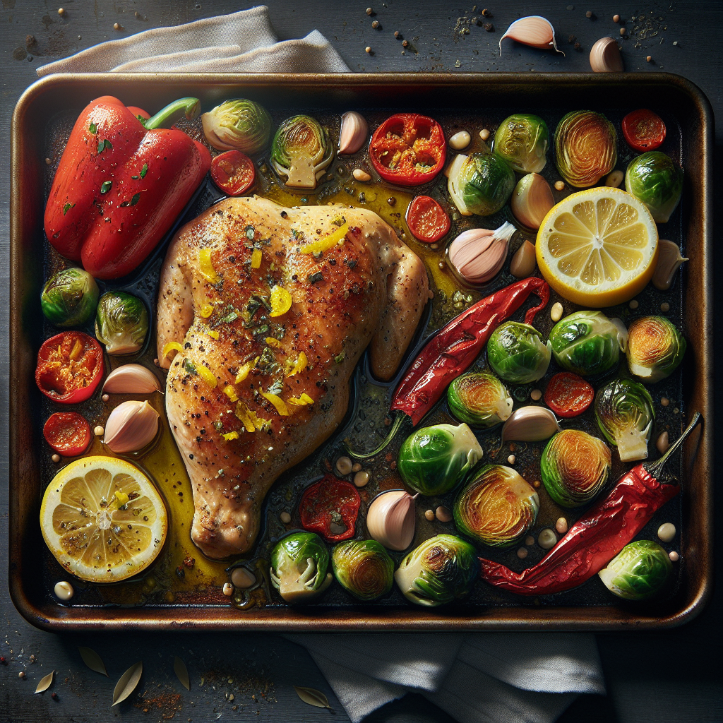 Sheet-Pan Garlic-Lemon Chicken with Roasted Brussels Sprouts & Red Peppers