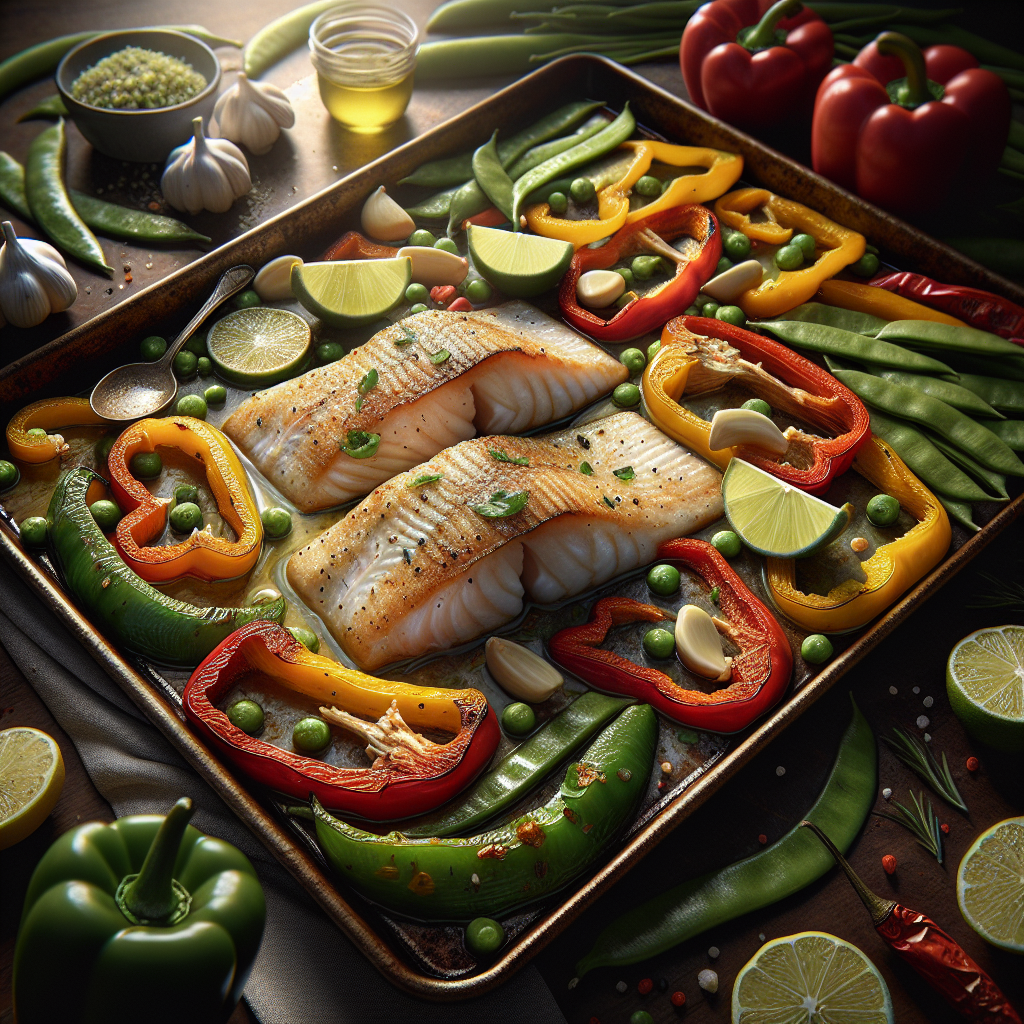 Sheet-Pan Garlic-Lime Tilapia with Roasted Bell Peppers & Snap Peas