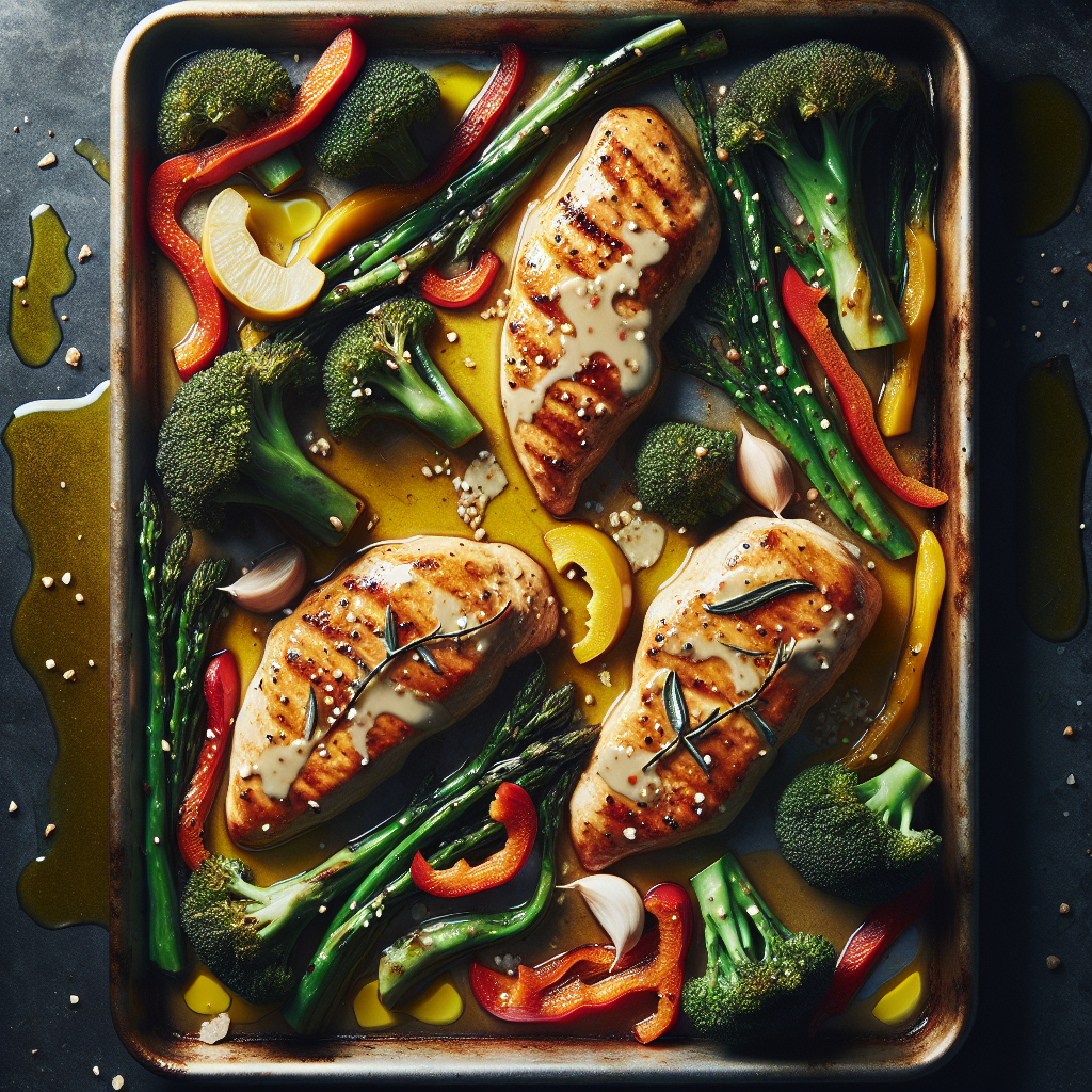 Sheet-Pan Garlic-Miso Chicken with Roasted Broccolini & Red Peppers