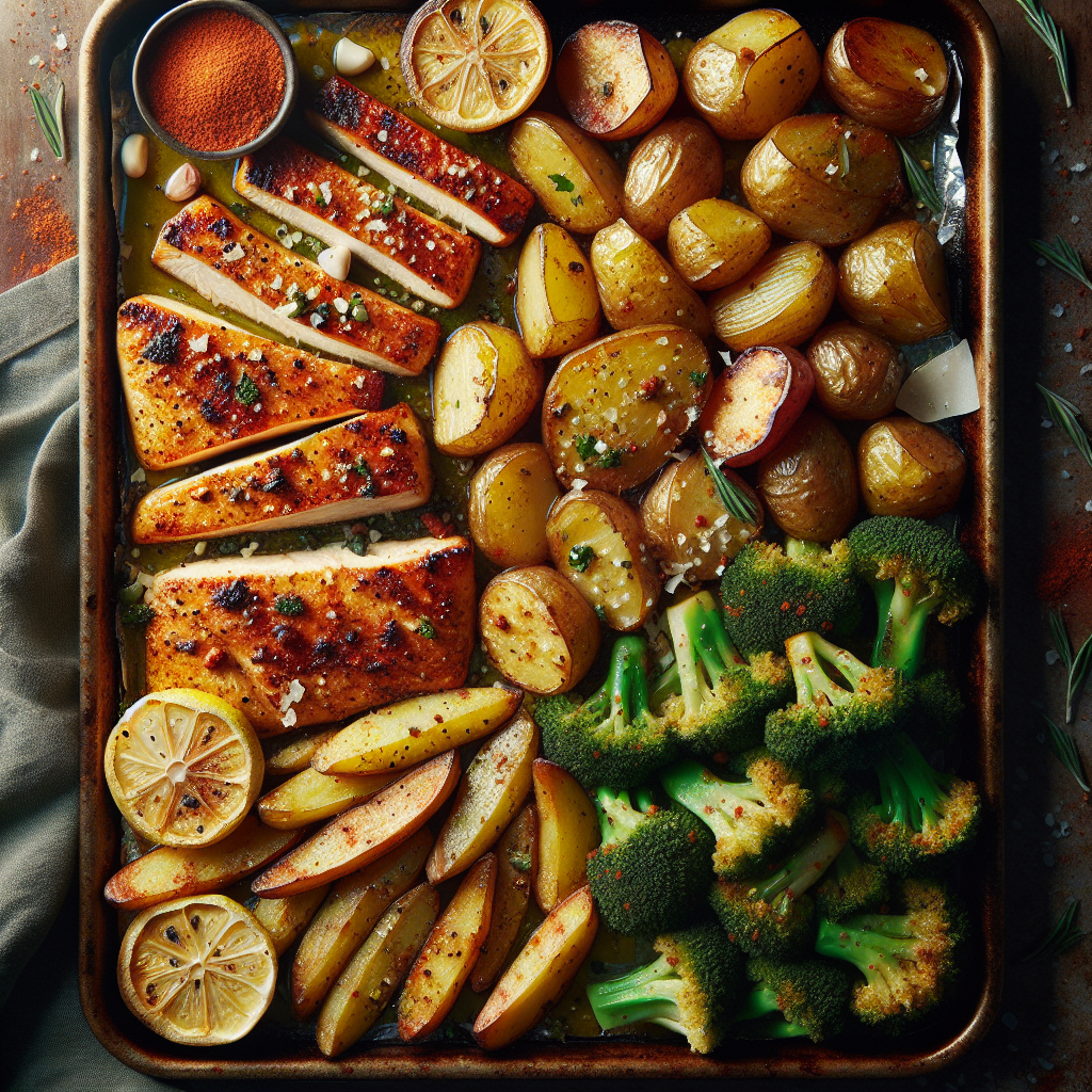 Sheet-Pan Garlic-Parmesan Vegan Chicken with Roasted Broccoli & Baby Potatoes