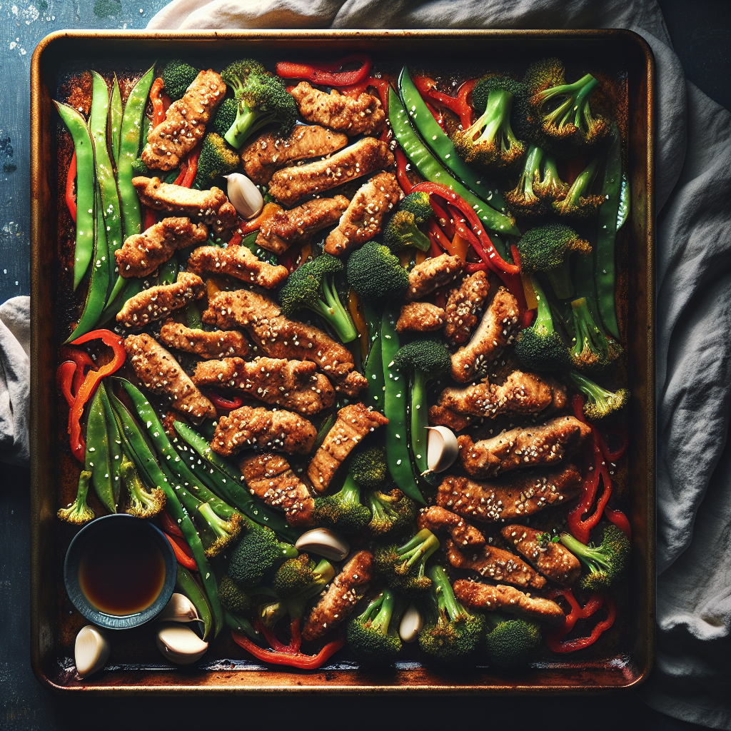 Sheet-Pan Garlic-Sesame Vegan 'Chicken' with Roasted Broccoli & Snap Peas