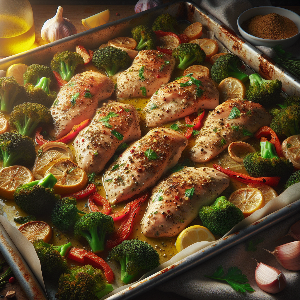 Sheet-Pan Garlic-Tahini Chicken with Roasted Broccoli & Red Peppers