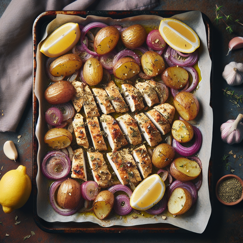 Sheet-Pan Greek Lemon Chicken with Roasted Potatoes & Red Onion (Vegetarian Instant Pot Version)