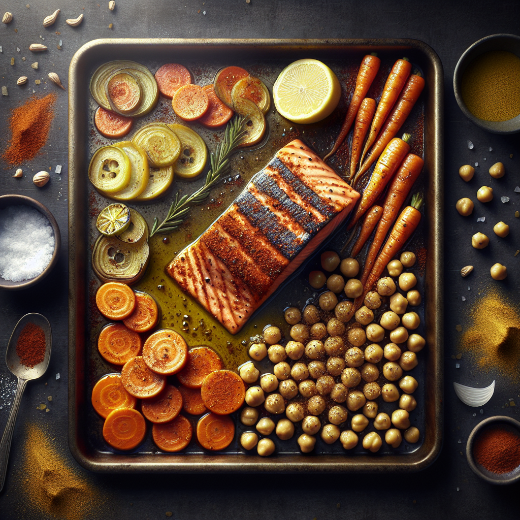 Sheet-Pan Harissa-Spiced Salmon with Roasted Carrot & Chickpea Medley