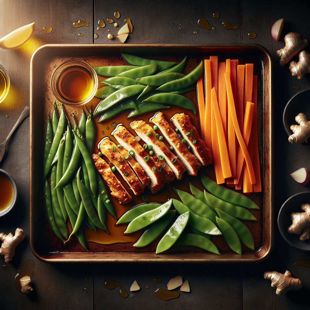 Sheet-Pan Honey-Ginger Chick'n with Roasted Carrots & Sugar Snap Peas