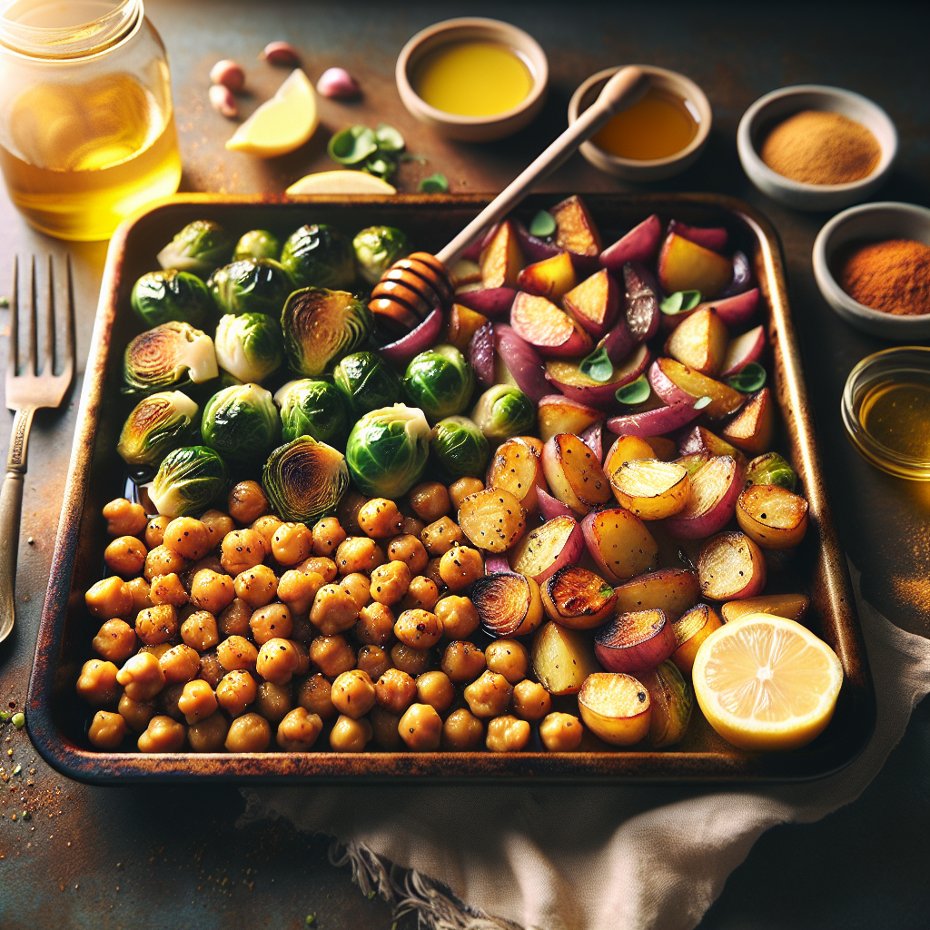 Sheet-Pan Honey-Mustard Chickpea with Roasted Brussels & Red Potatoes