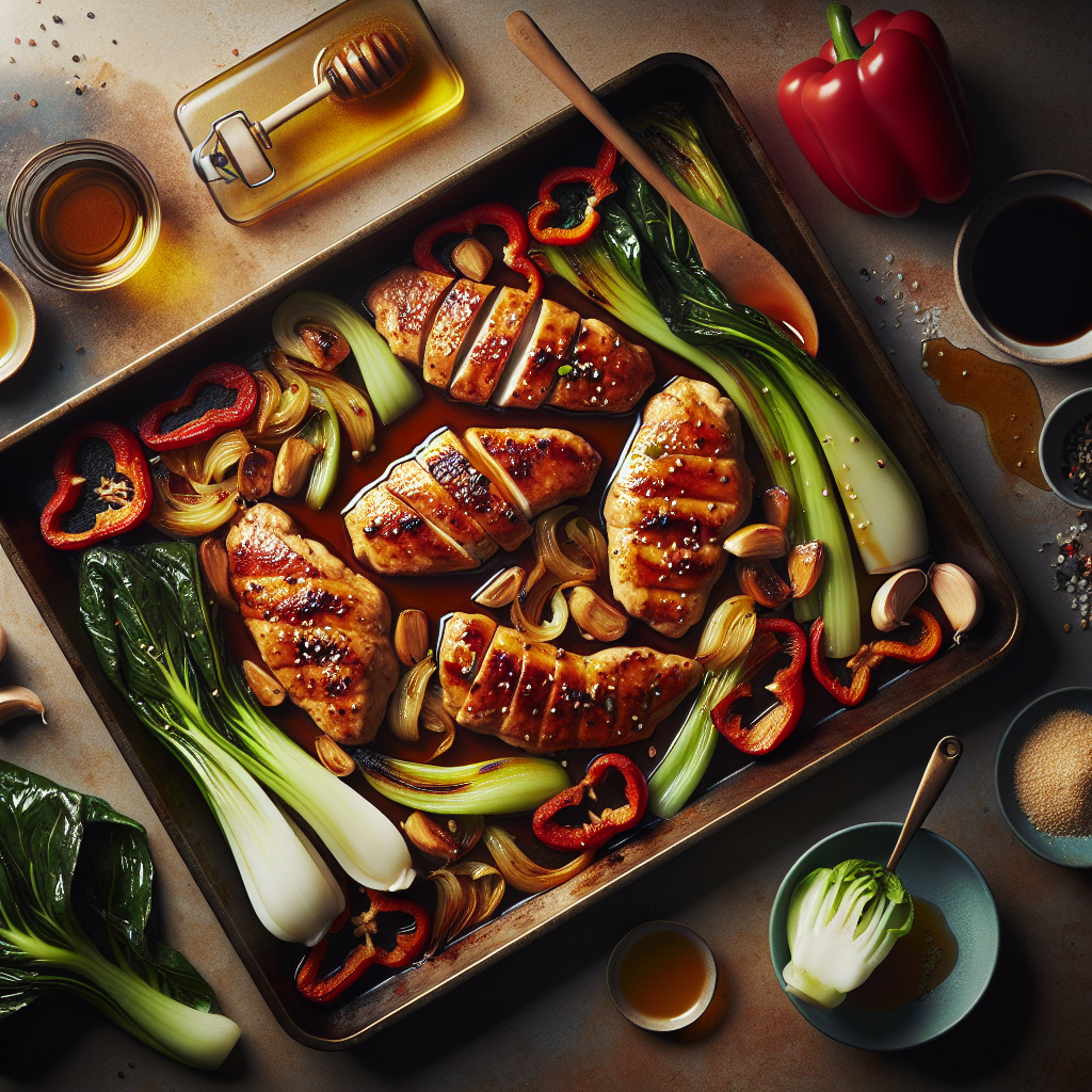 Sheet-Pan Honey-Soy Chicken with Roasted Baby Bok Choy & Red Peppers