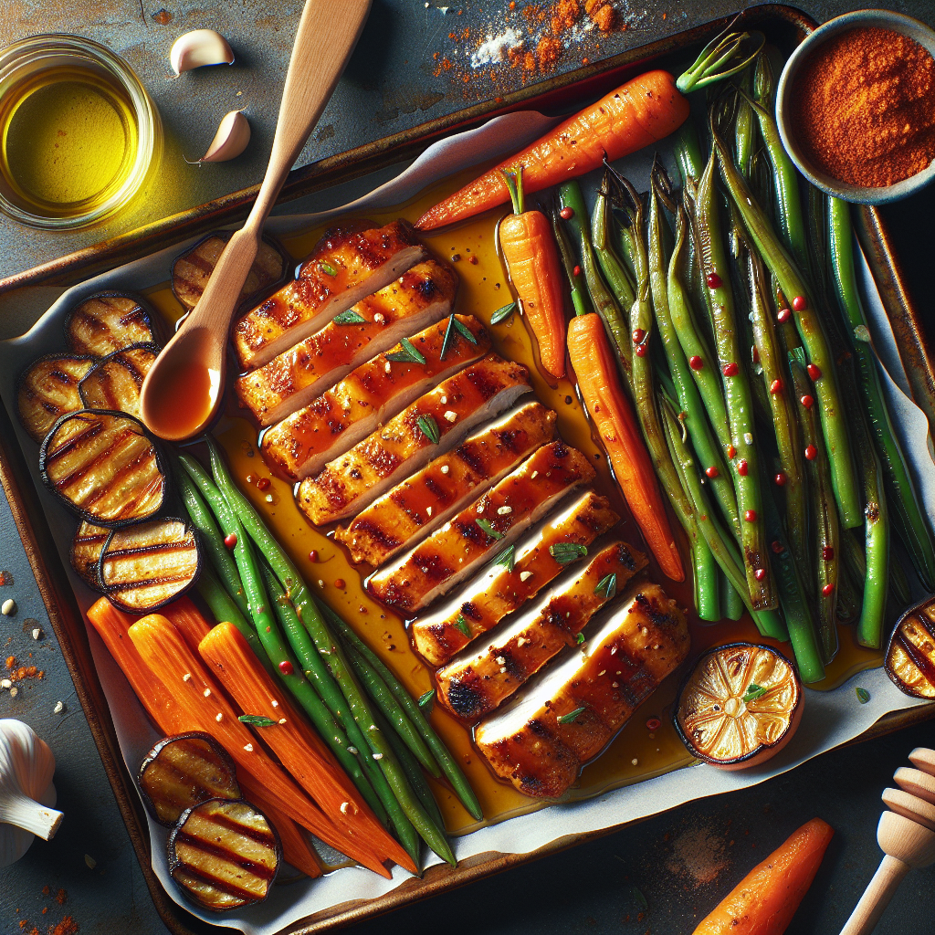 Sheet-Pan Honey-Sriracha Vegan Chicken with Roasted Green Beans & Carrots