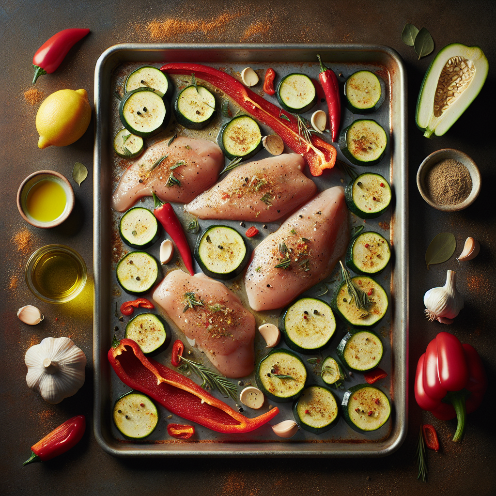 Sheet-Pan Lemon-Coriander Chicken with Roasted Zucchini & Red Peppers