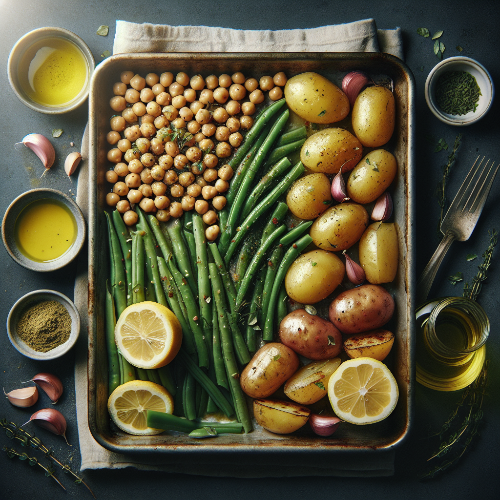 Sheet-Pan Lemon-Dijon Chickpea Bake with Roasted Green Beans & Baby Potatoes
