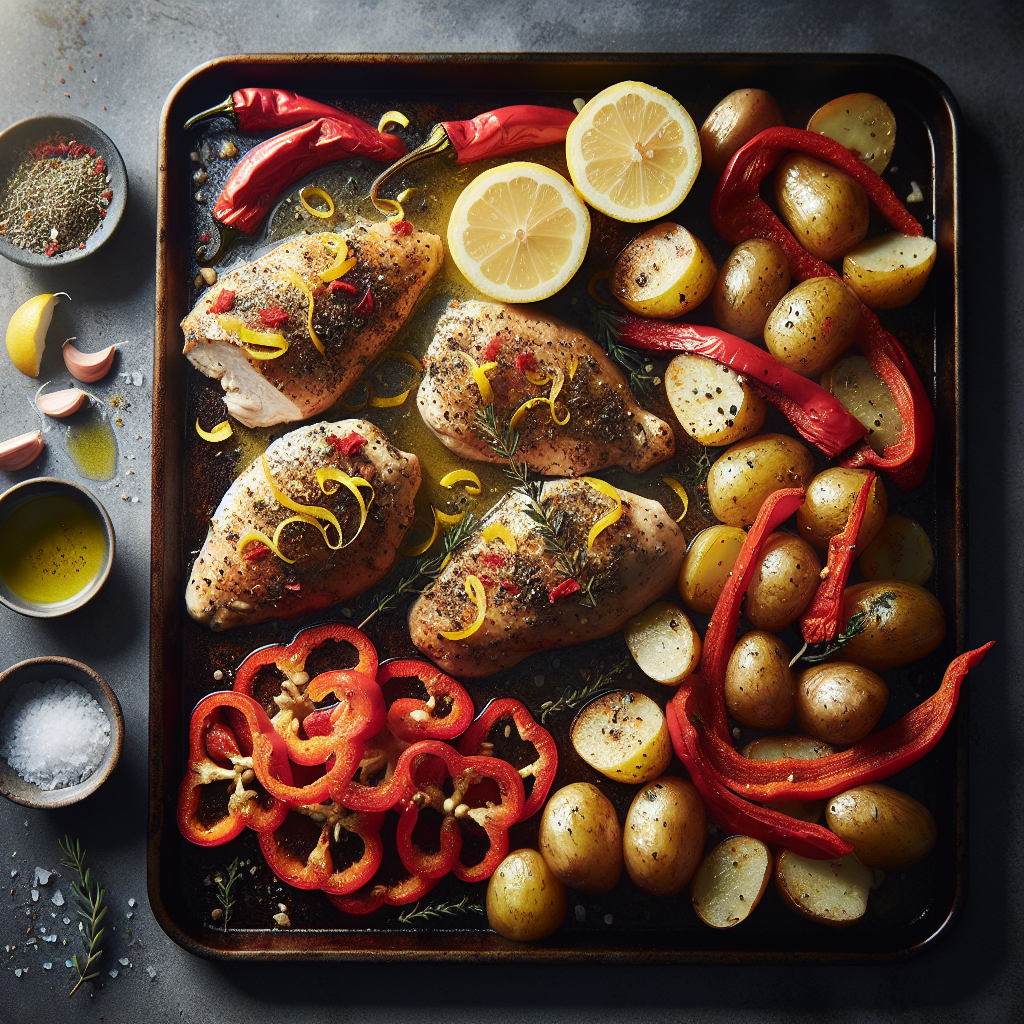 Sheet-Pan Lemon-Oregano Chicken with Roasted Red Peppers & Potatoes