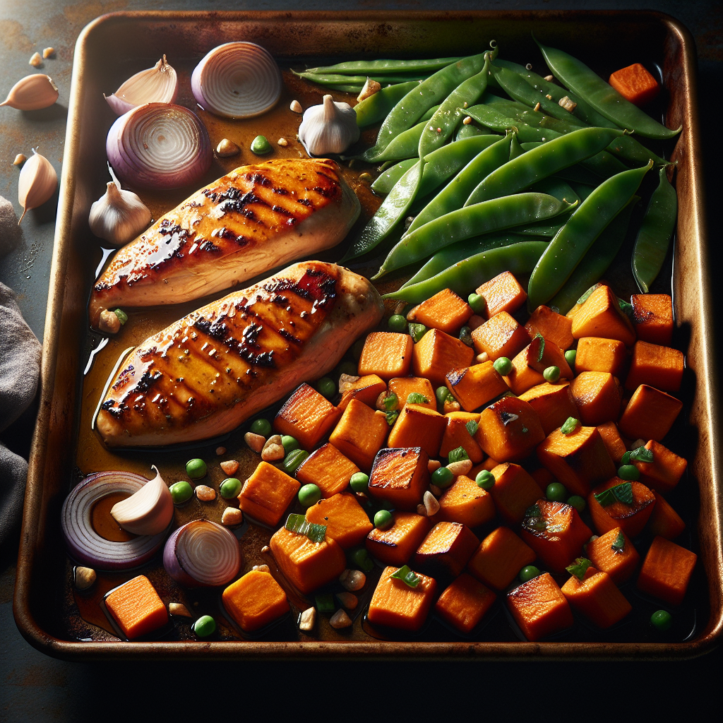 Sheet-Pan Maple-Soy Chicken with Roasted Sweet Potatoes & Snap Peas