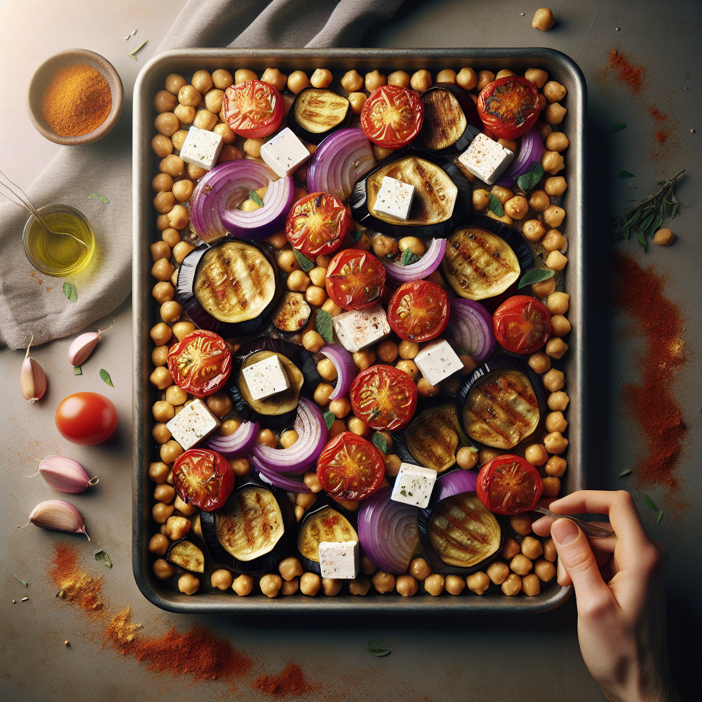 Sheet-Pan Mediterranean Chickpea with Roasted Eggplant & Vegan Feta
