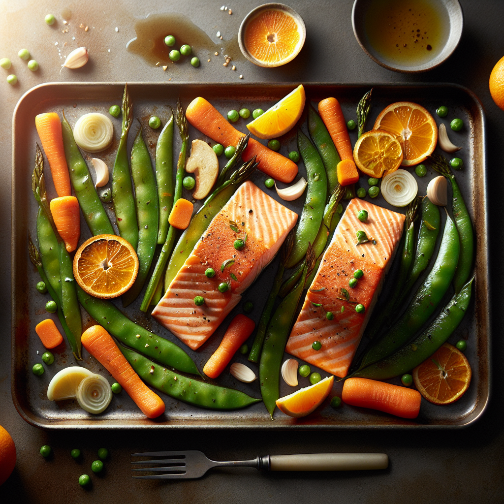 Sheet-Pan Orange-Ginger Salmon with Roasted Snap Peas & Baby Carrots