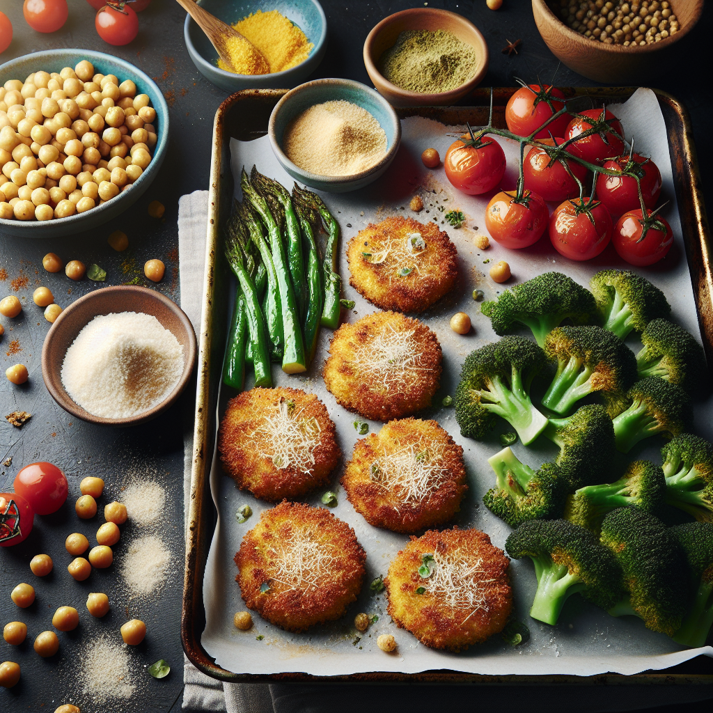 Sheet-Pan Parmesan-Crusted Chickpea Cutlets with Roasted Broccoli & Cherry Tomatoes