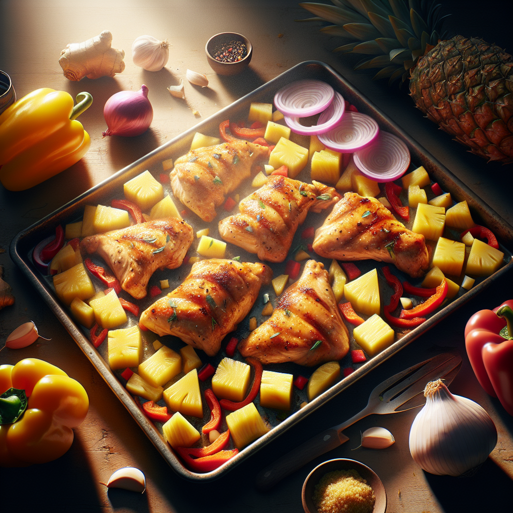 Sheet-Pan Pineapple-Ginger Chicken with Roasted Peppers & Red Onion