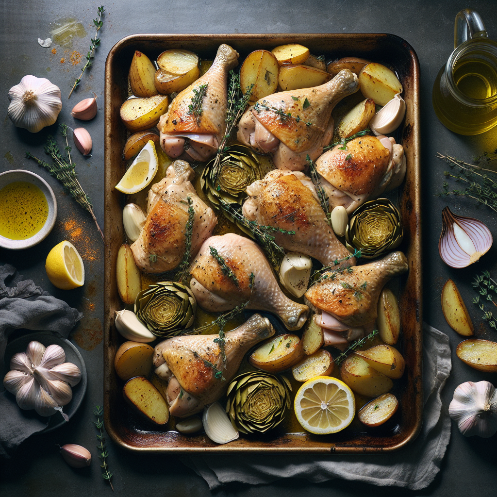 Sheet-Pan Slow-Roasted Chicken with Roasted Garlic, Artichokes & Lemon (Gluten-Free)