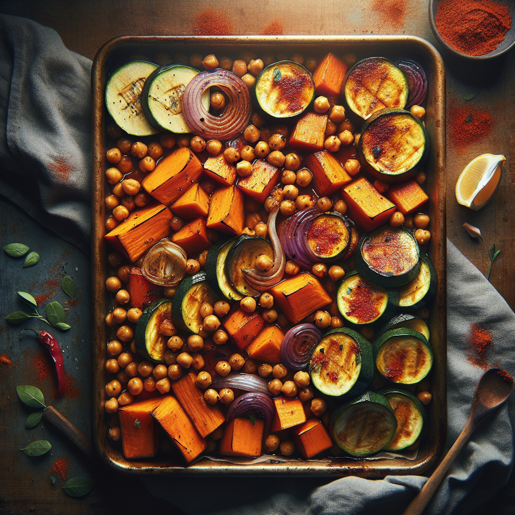 Sheet-Pan Smoky Harissa Chickpeas with Roasted Sweet Potatoes & Zucchini (Instant Pot Version)