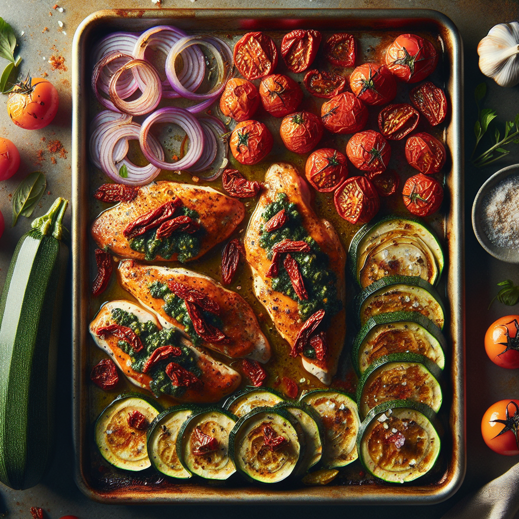 Sheet-Pan Sun-Dried Tomato Chicken with Roasted Zucchini & Red Onion