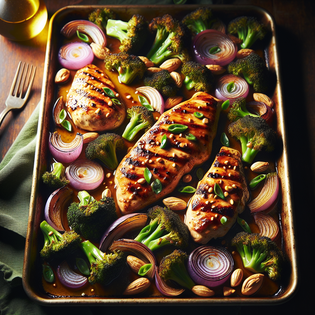 Sheet-Pan Thai Peanut Chicken with Roasted Broccoli & Red Onion