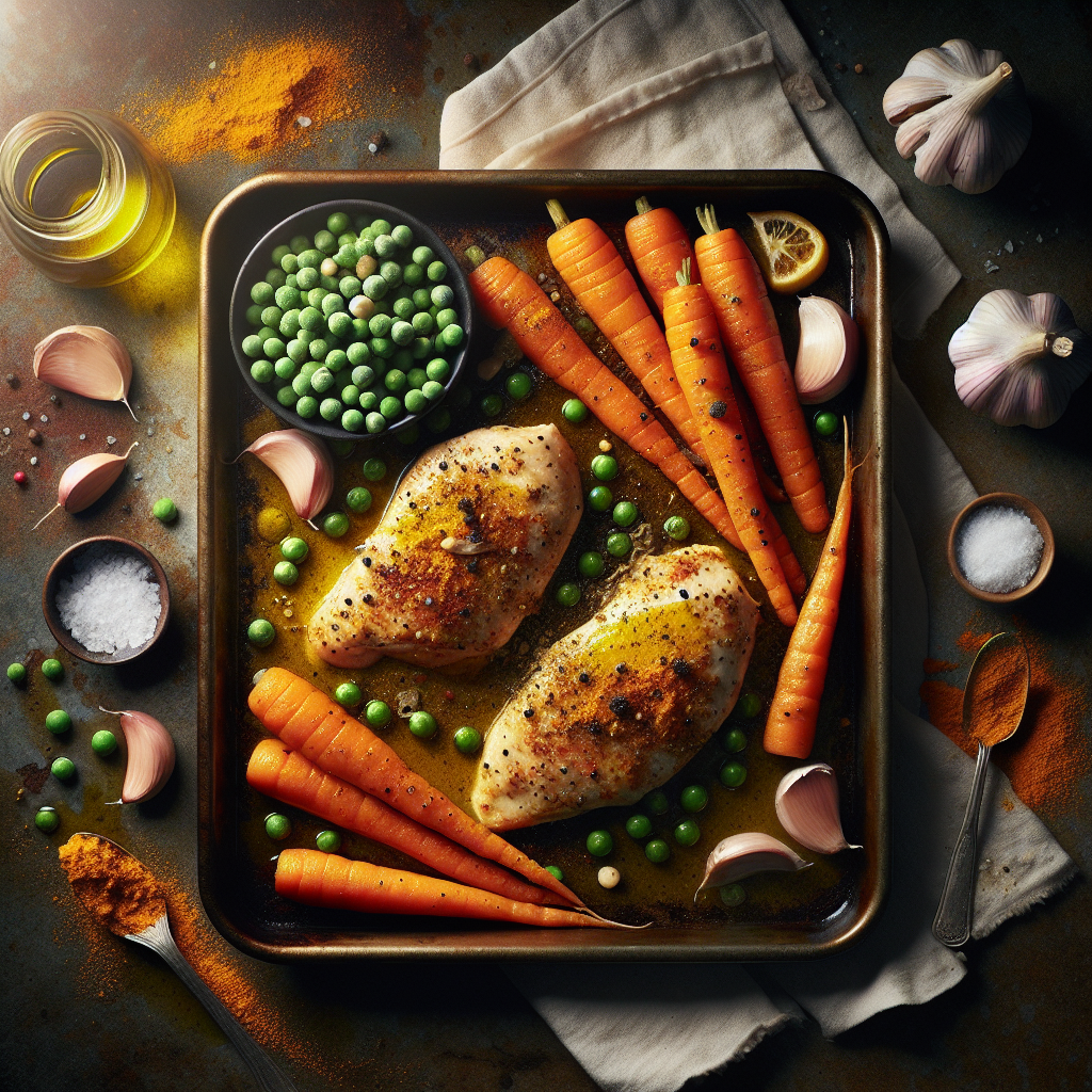 Sheet-Pan Turmeric-Garlic Chicken with Roasted Carrots & Green Peas